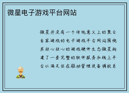 微星电子游戏平台网站