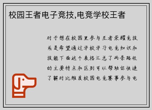 校园王者电子竞技,电竞学校王者